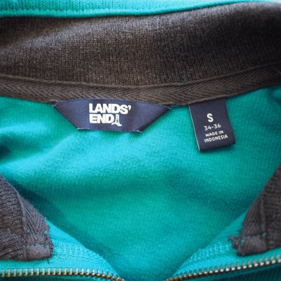 Lands' End Teal Quarter Zip Long Sleeve Jacket Size Small 100% Cotton - Picture 5 of 9